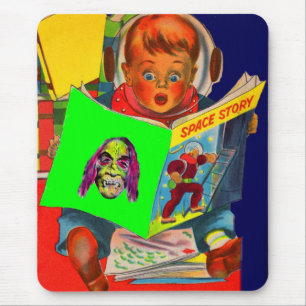 Space cadet Junge lese sci fi book Mousepad