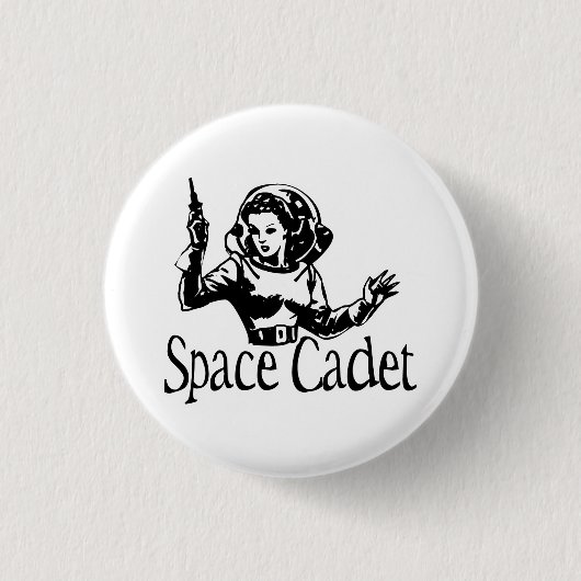 Space Cadet Schwarz und Weiß Button (Vorderseite)