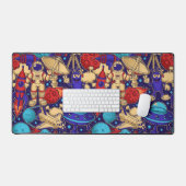 Space Cartoon Astronaut Alien Shuttle Rocket Moon Schreibtischunterlage (Tastatur & Maus)