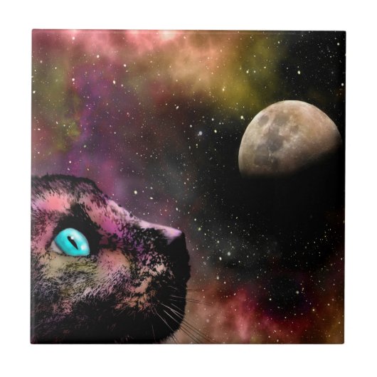 Space Cat 619 Moon Stars Universe Fliese (Vorderseite)