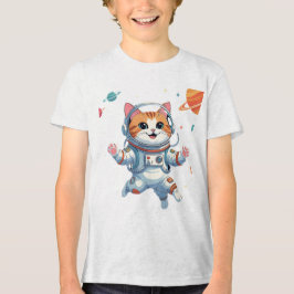 Space Cat Astronaut T-Shirt – Funny Cosmic Kitty  Tri-Blend Shirt