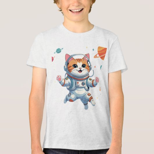 Space Cat Astronaut T-Shirt – Funny Cosmic Kitty Tri-Blend Shirt (Vorderseite)