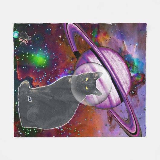 Space-Cat Cosmo Fleecedecke (Vorderseite (Horizontal))