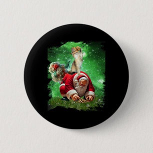 Space Cat Cowboy Riding Santa Eating Cookies Button