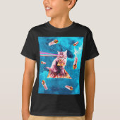 Space Cat Eating Pizza - Rainbow Laser Eyes, Burri T-Shirt (Vorderseite)