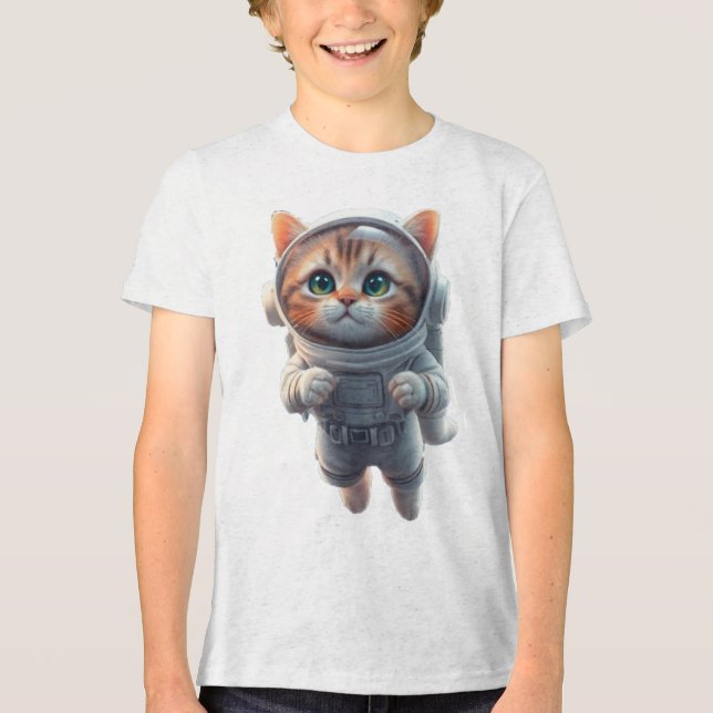 Space Cat Entdecker Kinder Tri-Blend Shirt (Vorderseite)