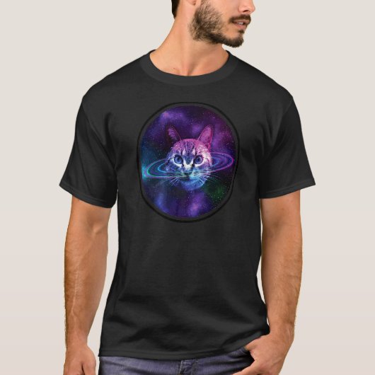 Space Cat Galaxy Caturn Rings T-Shirt (Vorderseite)