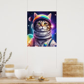 Space Cat Illustration Art, Astronaut Cat Digital Poster (Küche)