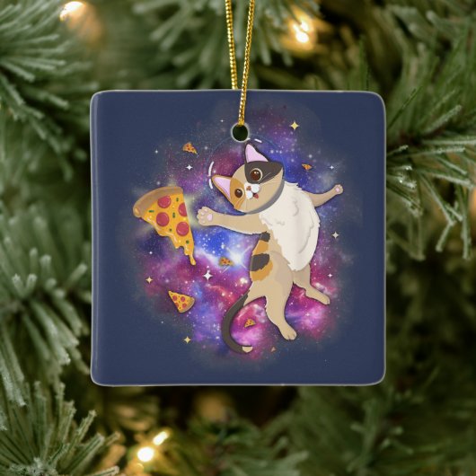 Space Cat Kitten Astronaut Funny Pizza Mars Alien Keramikornament (Baum)