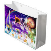 Space cat licking itself große geschenktüte (Vorderseite Schrägansicht)