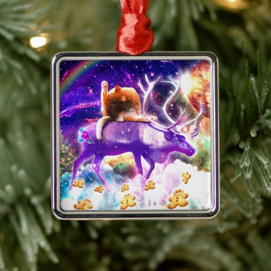 Space cat licking itself ornament aus metall (Baum)