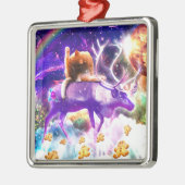 Space cat licking itself ornament aus metall (Links)