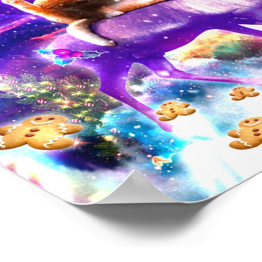 Space cat licking itself poster (Ecke)