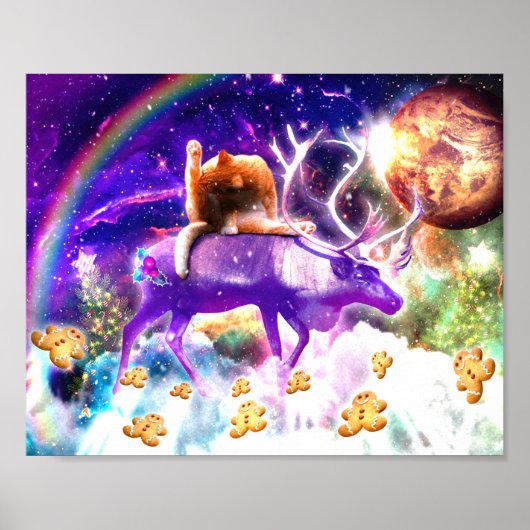 Space cat licking itself poster (Vorne)