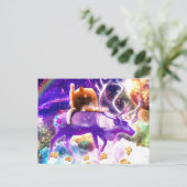 Space cat licking itself postkarte (Stehend Vorderseite)