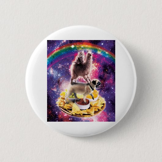 Space Cat Llama Mops Rivellino Button (Vorderseite)