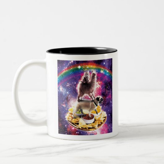 Space Cat Llama Mops Rivellino Zweifarbige Tasse (Links)