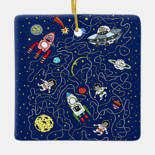 Space Cat Maze Game für Kinder Keramikornament (Vorderseite)