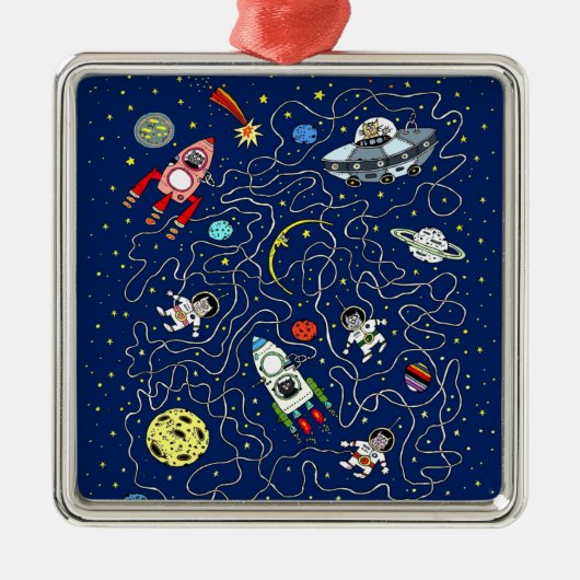 Space Cat Maze Game für Kinder Ornament Aus Metall (Vorne)