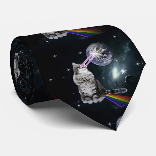 Space Cat mit Lasern aus Augen und Regenbogen Krawatte (Gerollt)