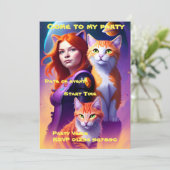 Space Cat Party Einladung (Stehend Vorderseite)