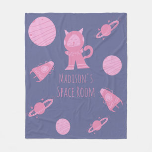 Space Cat Pink Mädchen Schlafzimmer Lila  Fleecedecke