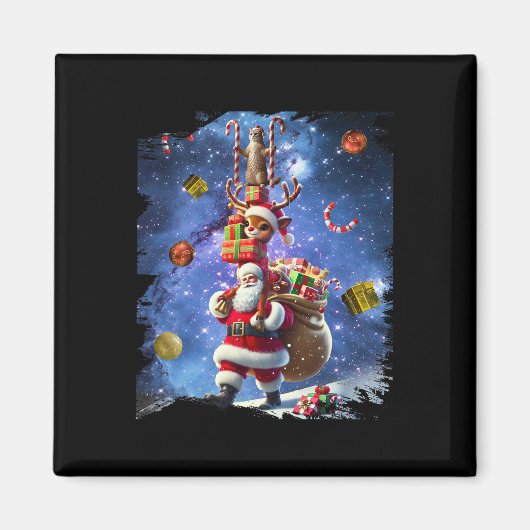Space Cat Rentier und Weihnachten Magnet (Vorne)