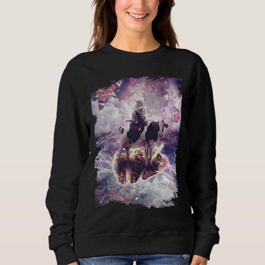 Space Cat Riding Cow Unicorn  Pizza & Taco Sweatshirt (Vorderseite)