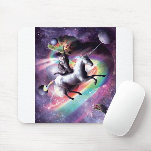 Space Cat Riding Unicorn - Laser, Tacos, Regenboge Mousepad (Mit Mouse)