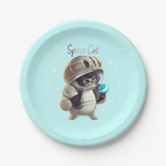 Space Cat Theme Pappteller (Vorderseite)