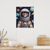 Space Cat Wall Art, Astronautin Digitale Kunst Poster (Küche)