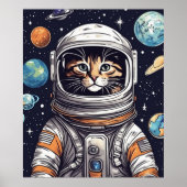 Space Cat Wall Art, Astronautin Digitale Kunst Poster (Vorne)