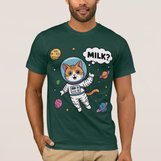 Space Cat Will Milch! T-Shirt (Vorderseite)