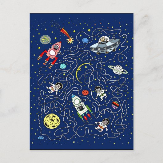 Space Cats Labyrinth für Kinder Postkarte (Vorderseite)
