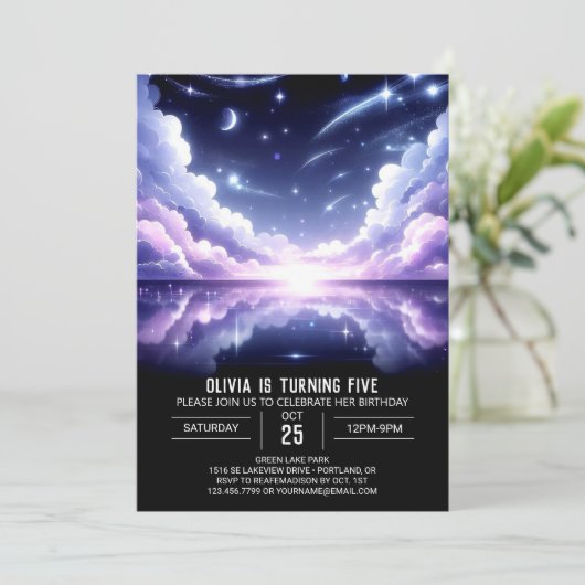 Space Celestial Digital Geburtstag Einladung (Stehend Vorderseite)