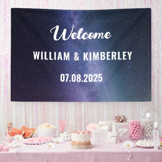 Space Celestial Sky Galaxy Nebula Elegante Hochzei Banner (Party)