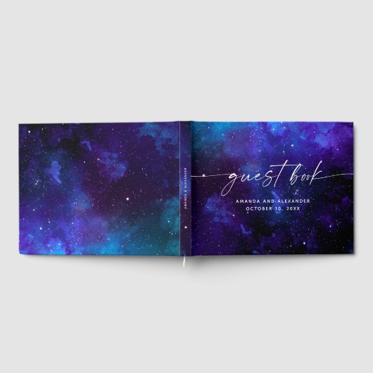 Space Celestial Wedding | Elegant Galaxy Cosmic Gästebuch (Voll)