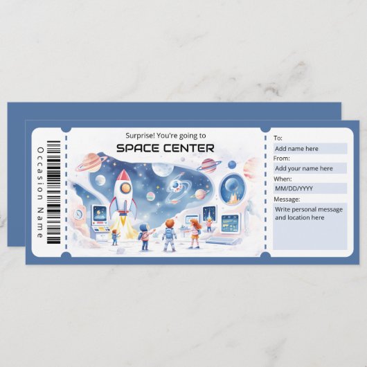 Space Center Gift Certificate Einladung (Vorne/Hinten)