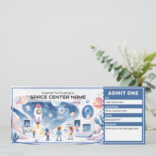 Space Centre - Space Museum Ticket Template Einladung (Stehend Vorderseite)
