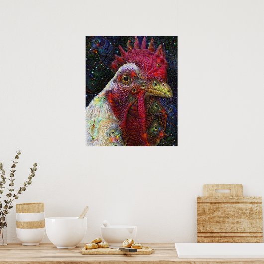 Space Chicken Deep Dream Poster (Küche)