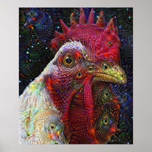 Space Chicken Deep Dream Poster (Vorne)