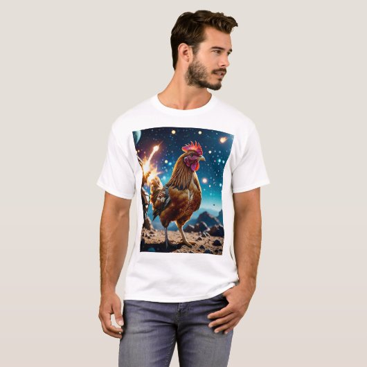 Space Chicken T - Shirt Funny Gift (Vorne ganz)
