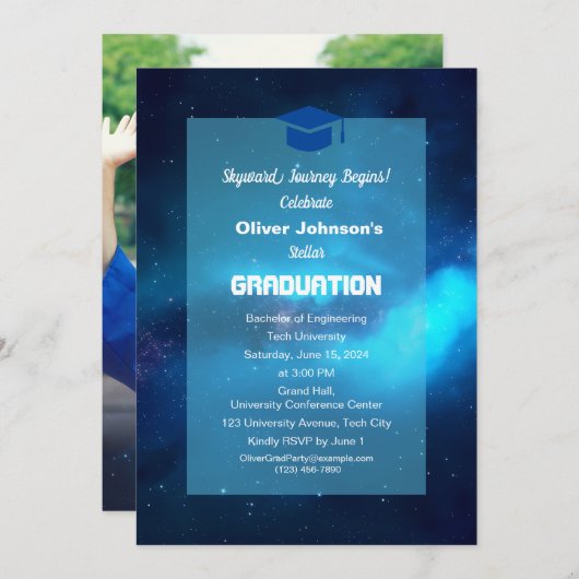 Space Classic Simple Abschluss Einladung (Vorne/Hinten)