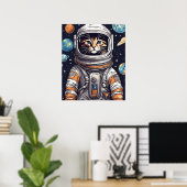 Space Cowboy Cat Print, Helle Rainbow Digital Art Poster (Heimbüro)