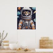 Space Cowboy Cat Print, Helle Rainbow Digital Art Poster (Küche)