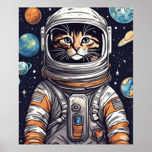 Space Cowboy Cat Print, Helle Rainbow Digital Art Poster