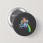 Space Cowboy Cat Riding Shark Rainbow Xel Art Button (Vorne & Hinten)