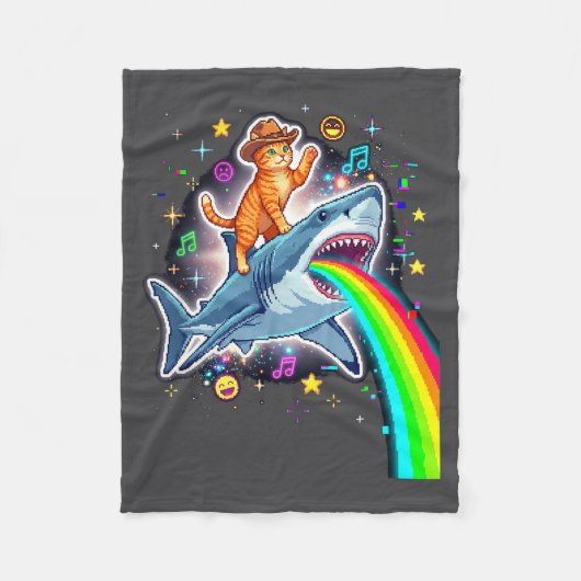 Space Cowboy Cat Riding Shark Rainbow Xel Art Fleecedecke (Vorderseite)