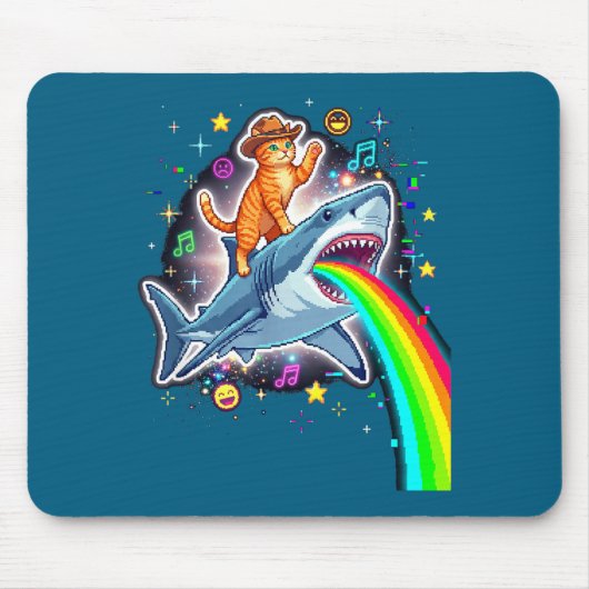Space Cowboy Cat Riding Shark Rainbow Xel Art  Mousepad (Vorne)