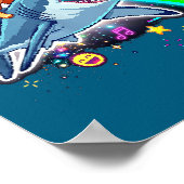 Space Cowboy Cat Riding Shark Rainbow Xel Art  Poster (Ecke)